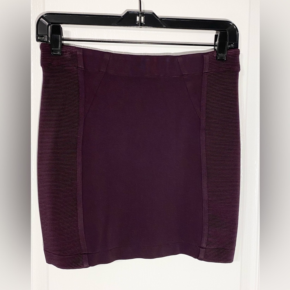 Y2K BCBGMaxAzria Bodycon Textured Panel Mini Skirt Dark Purple Small